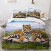 3D Animal Tigers Bedding Set 2/3PCS Soft Microfiber Queen King Twin Size Duvet Cover Set with Pillowcases Teens Boys Bed Linen