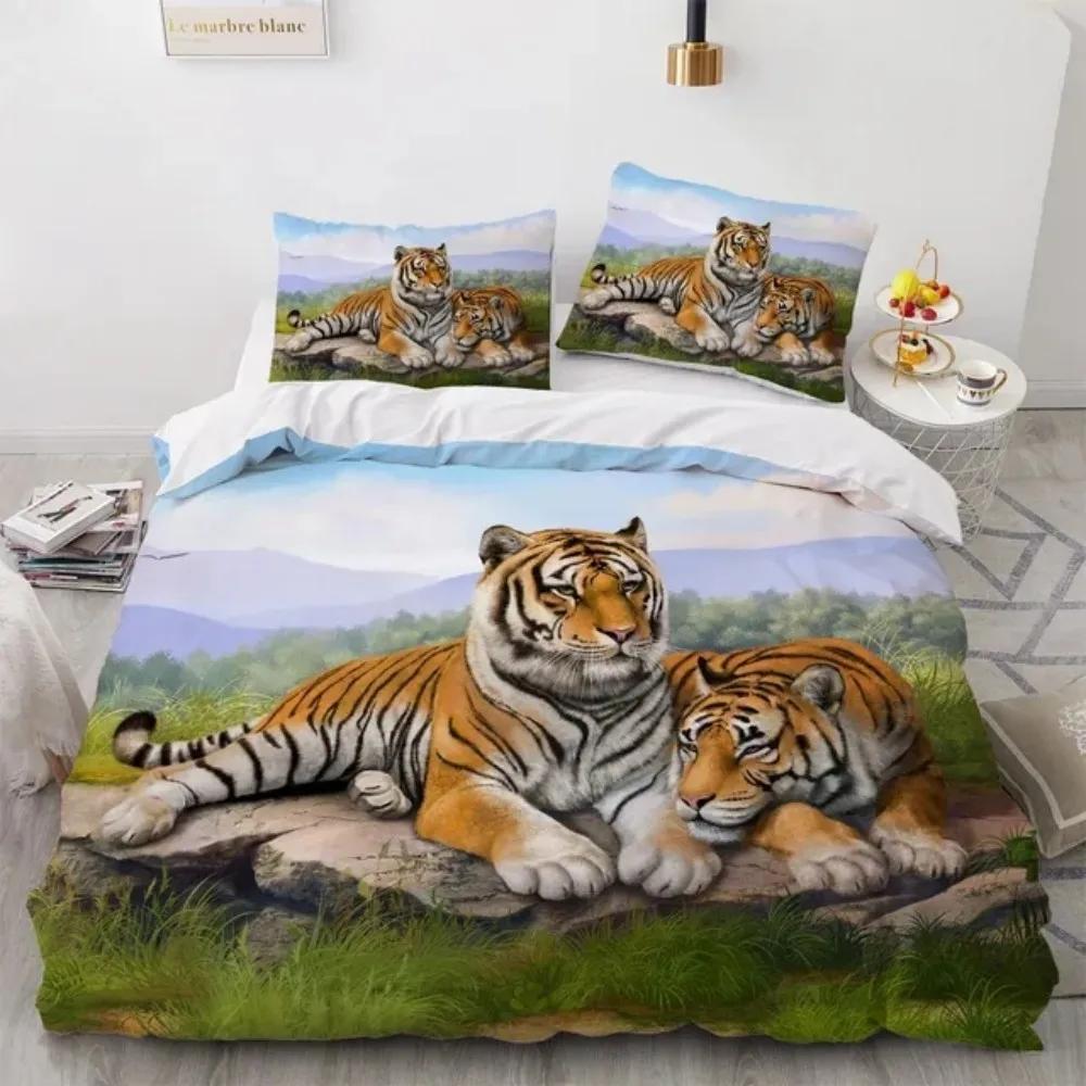 3D Animal Tigers Bedding Set 2/3PCS Soft Microfiber Queen King Twin Size Duvet Cover Set with Pillowcases Teens Boys Bed Linen
