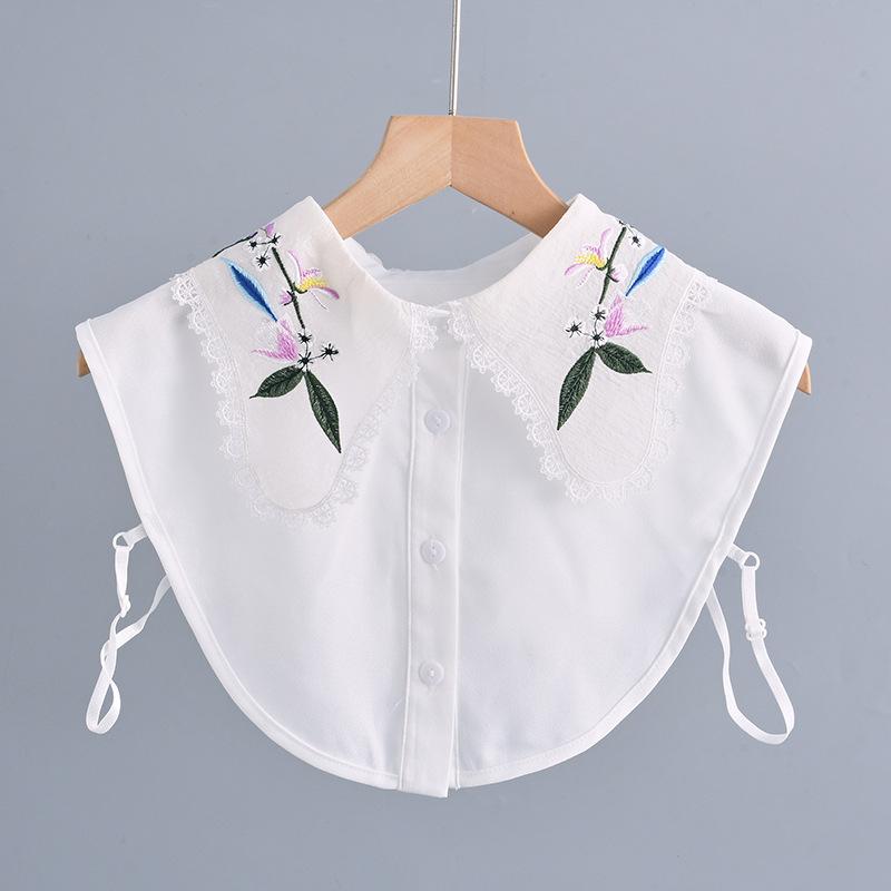 Women Embroidery Floral Shirt Fake Collar Female Solid Detachable Lapel Shirt False Collar Blouse Half Shirt Tops Fuax Cols