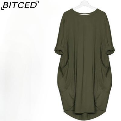 Женские повседневные свободные платья с длинным рукавом и карманами больших размеров