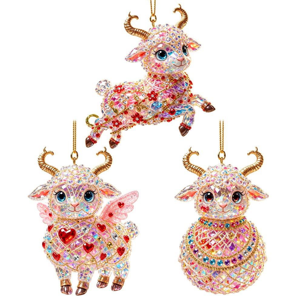 2D Flat Goat Hanging Ornament Set Shining Animal Hanging Decoration Holiday Party Decor