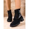 Vintage Embroidered Mid-heel Martin Boots Women's Fall 2025 New Plus-size Block Heel Side Zipper Booties