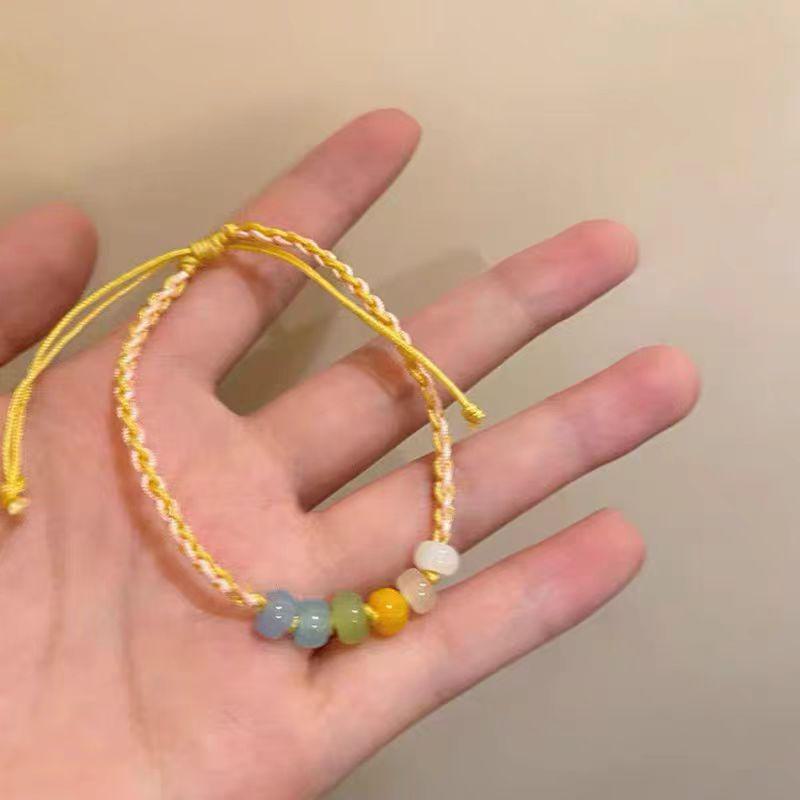 Elegant Bamboo Braided Lion Dance Bracelet - Niche Design, High-End Beaded Jewelry for Women and Students