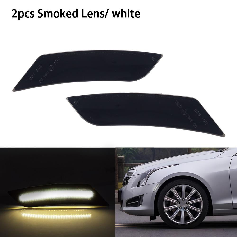 2Pcs For Cadillac ATS 2013-2014 XT5 2017-2024 Chevy Blazer 2019-2024 Smoked Lens Amber LED Front Bumper Side Marker Light