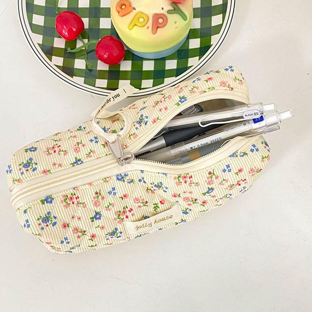 Vintage Fresh Floral Pencil Bags Korean Style Cute Multi-Functional Handbag Student Pencil Cases Stationery Supplies