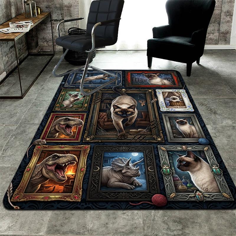 Cat Dinosaur Collage Pattern Rug Floor Mat for Living Room or Bedroom Soft and Comfortable Carpet a Gift for Birthday and Holiday.