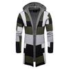 New Men's Sweater Casual Color-block Midi Thickened Hooded Knitted Cardigan Jacket