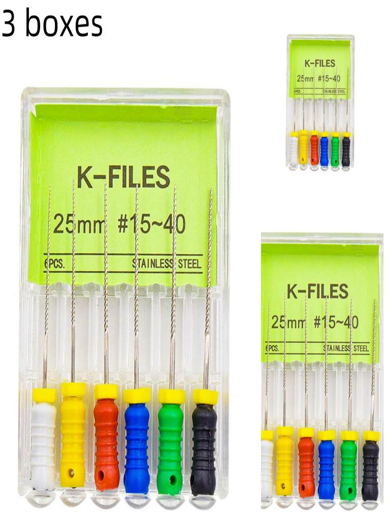 3boxes,6Pcs/Box Dental K Files 21mm/25mm Hand Use Files Stainless Steel Root Canal Files Dentistry Endodontic Instruments