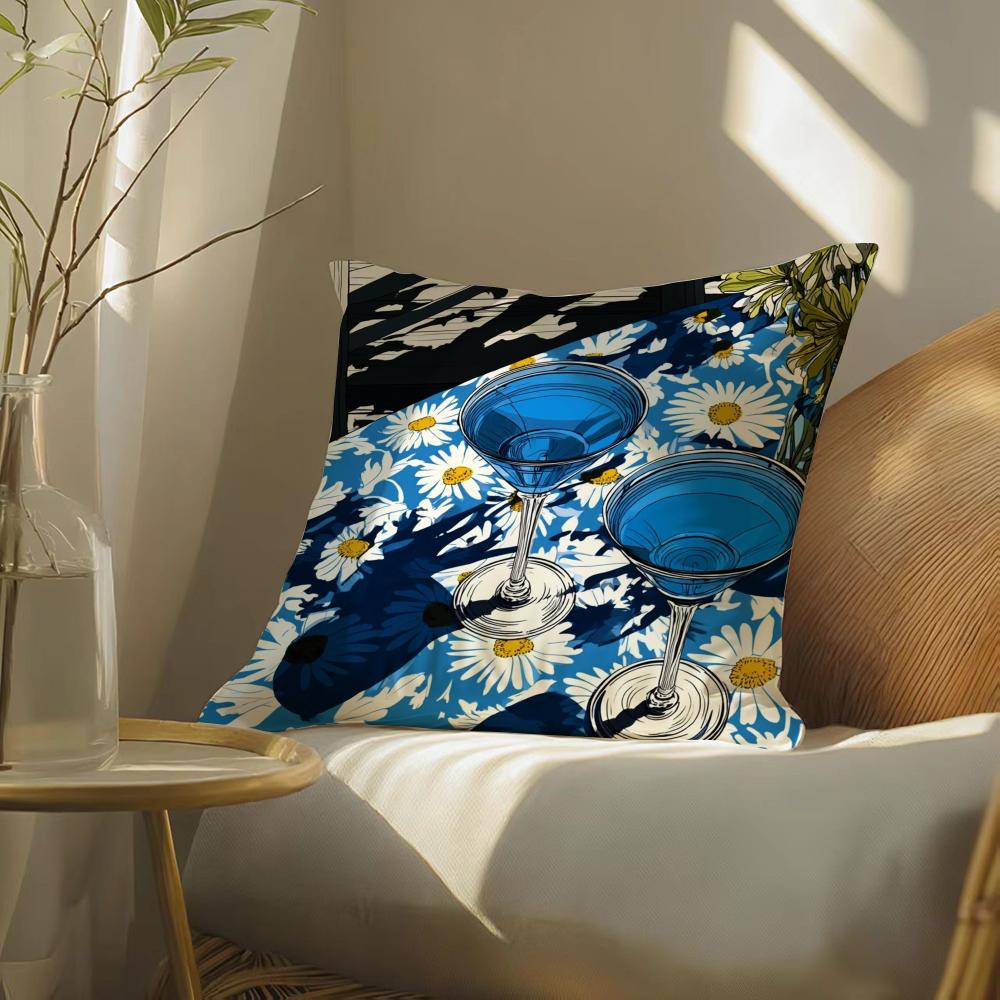 seller cocktail glass print Pillow Case Silky elegant Comfort Sofa Bed Invisible zipper