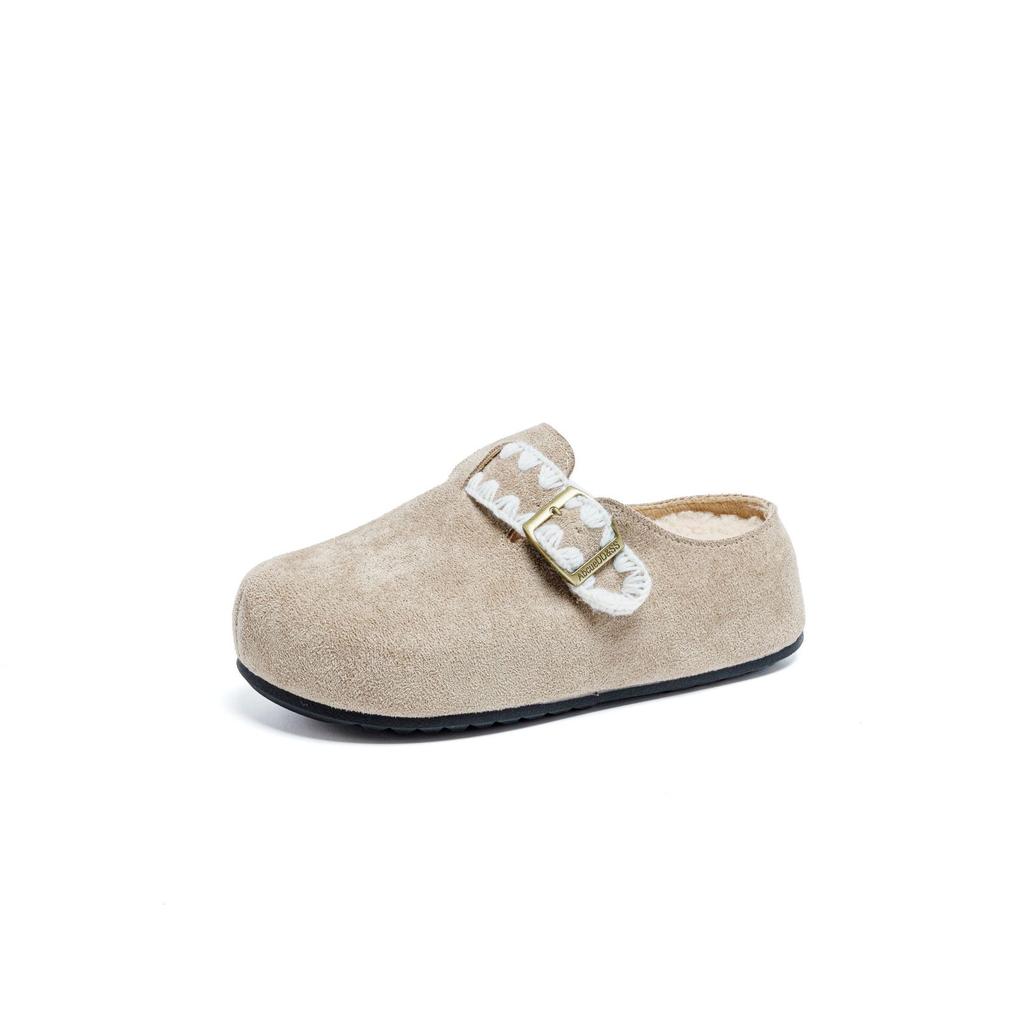 Новые хлопковые туфли Birkenstock на толстой подошве с одной педалью, полуподнос, женская зимняя бархатная верхняя одежда, подошва-маффин для сохранения тепла