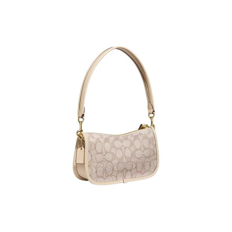Coach Сумка Swinger 20 Classic с принтом Monogram, на молнии, с signature jacquard, кожаная, для маджонга, женская на плечо, цвет слоновой кости CD697-B4SHG
