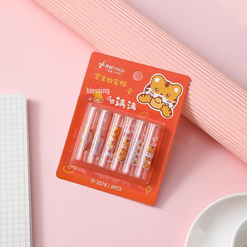 Набор детских пеналов с героями мультфильмов - 6 прозрачных пластиковых пеналов с белыми колпачками-удлинителями для ручек