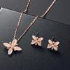 Fashion Ladies Rhinestone Flower Pendant Necklace Ear Studs Earrings Jewelry Set
