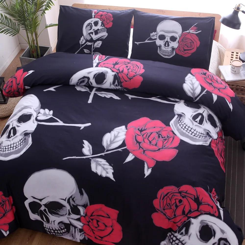 Роскошный комплект постельного белья-одеяла, подарки на Хэллоуин, комплект покрывала для кровати, 100% ткань из микрофибры, принт "роза-череп", реактивная печать, размер California King