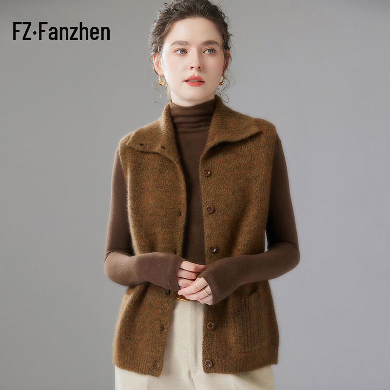 Женский вязаный жилет Fanzhen из смеси кашемира и шелка с воротником