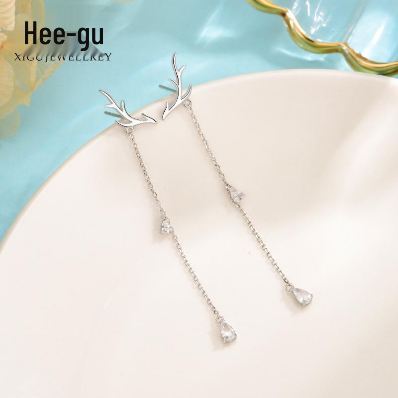 Серьги-кисточки Higu из стерлингового серебра S925 с рогами оленя: Рождественские серьги-гвоздики с подвесками для женщин, стиль Мори