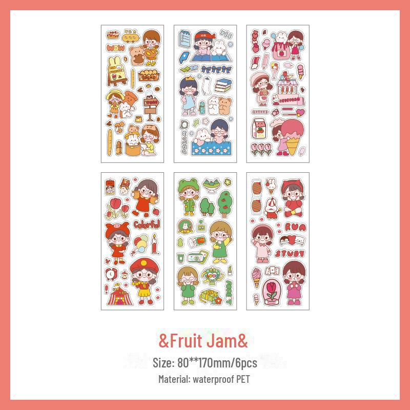 Waterproof PET Stickers for Costumes, Astronauts, Cute Characters, Animals, and Japanese and Korean INS Style Notebook Decorations.