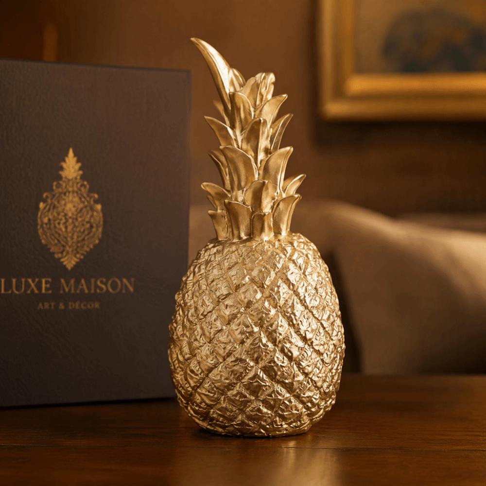 Gold Pineapple Figurine Big Size Artificial Pineapple Rustic Resin Sculpture for Living Room