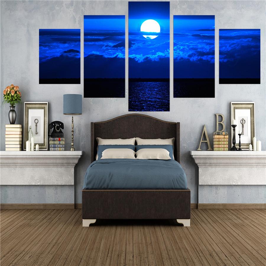 5 Панель Современная Луна И Облако Принт Настенное Искусство Холст Картины Дешевые HD Луна Ночной Пейзаж Настенная Картина Для Украшения Гостиной Без Рамки