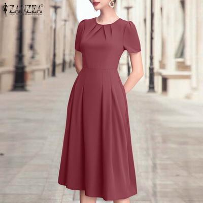 Женское летнее повседневное платье с круглым вырезом и коротким рукавом
