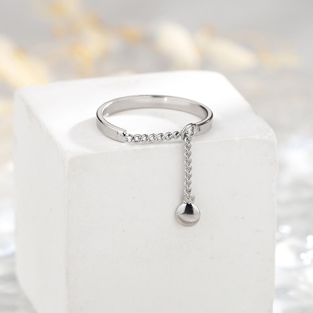 Simple Tassel Bead Pendant Rings Punk Silver Color Circle Geometric Tassel Chain Rings for Women Open Ring With Chain Jewelry