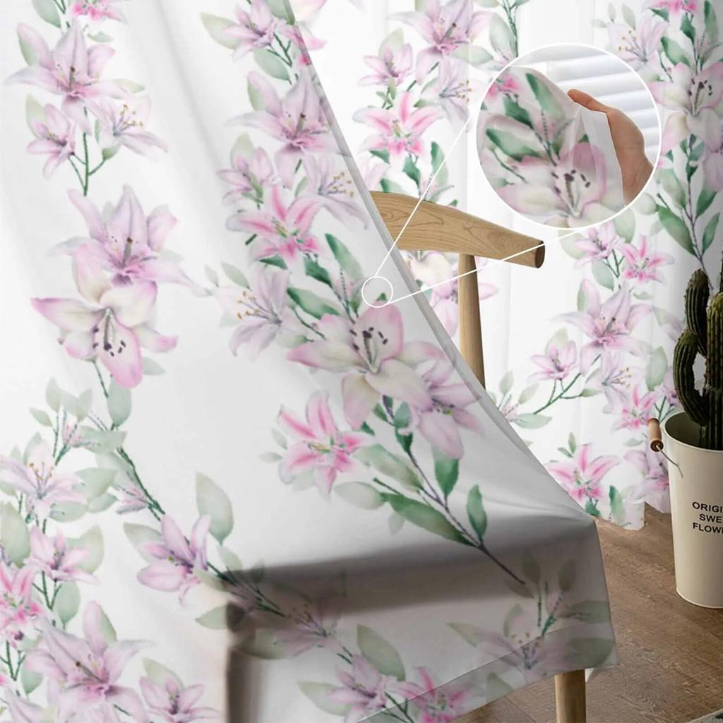Watercolor Flower Lily Tulle Curtains For Living Room Sheer Curtain For Bedroom Kitchen Blinds Voile Curtains