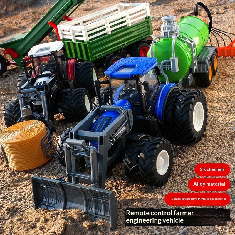 1/24 Игрушечный трактор на радиоуправлении Rc Фермерский трактор Металлический корпус Симуляция сельскохозяйственной техники Для детей Игры на улице Коллекция