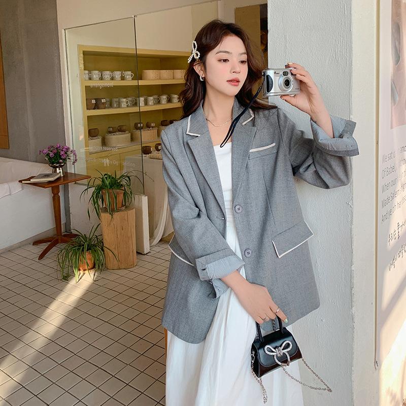 Дизайн для роста волос серый темперамент маленький блейзер весна новый простой повседневный костюм
