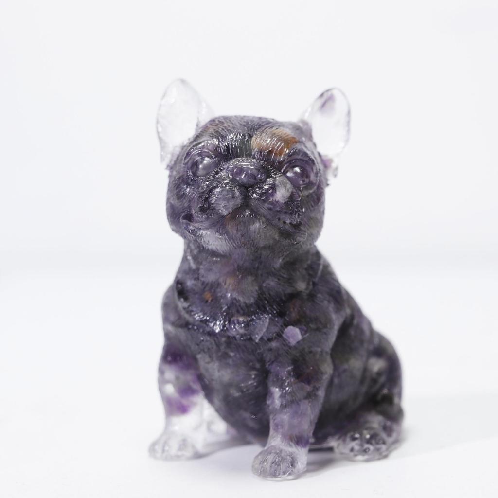 Charming Wangcai French Bulldog Figurine: Crystal Chip Stone Resin Craft