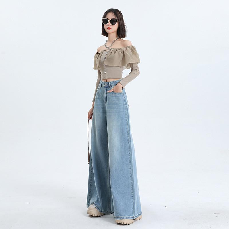 Wide Leg High Waist Jeans For Women With Retro Style And Cotton Denim Fabric