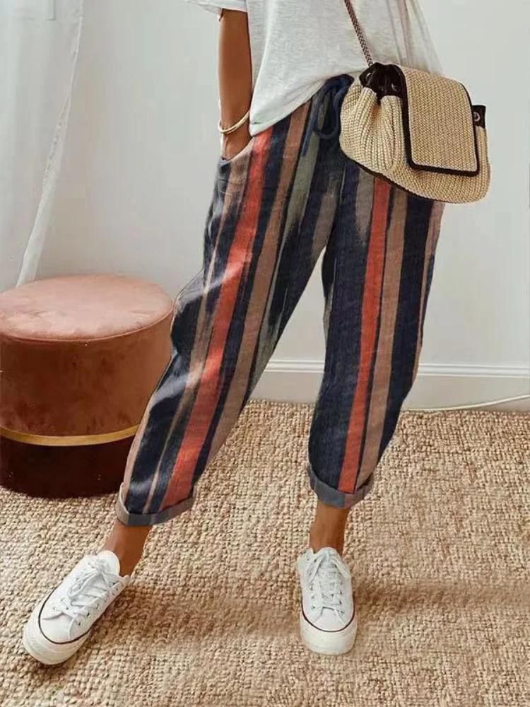 2024 Spring Cotton Linen Women's Pants Black High Wasit Pencil Pants Female Spring Fashion Trendy Loose Casual Ladies Bottoms