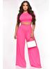 Crop Top & High Waist Loose Straight Leg Pants Set – Solid Color