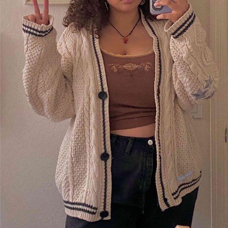 GMXIA Женский осенне-зимний вязаный вышитый кардиган Temperament Aging Loose Casual Sweater