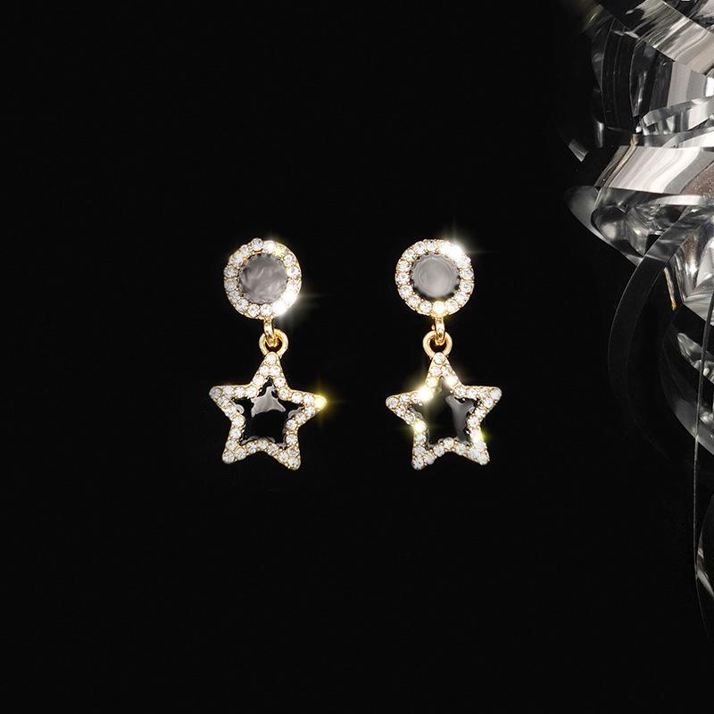 Серьги-пусеты из серебра S925 геометрической формы, черные, длинные квадратные, с инкрустированными сверкающими бриллиантами - Минималистичный корейский стиль для женщин