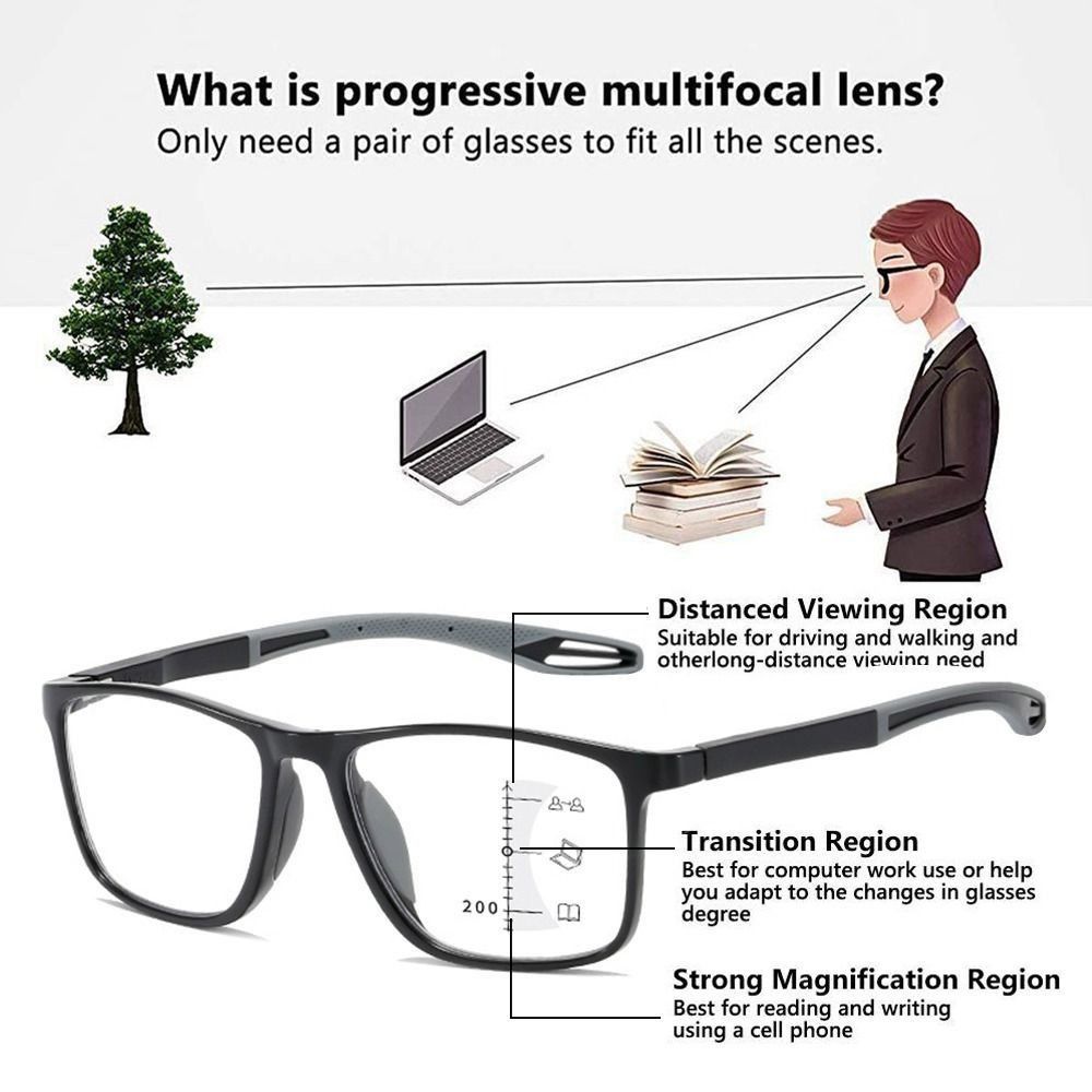 Multifocal Simple Presbyopic Eyewear Ultra Light Glasses Sports Reading Glasses Anti-Blue Light