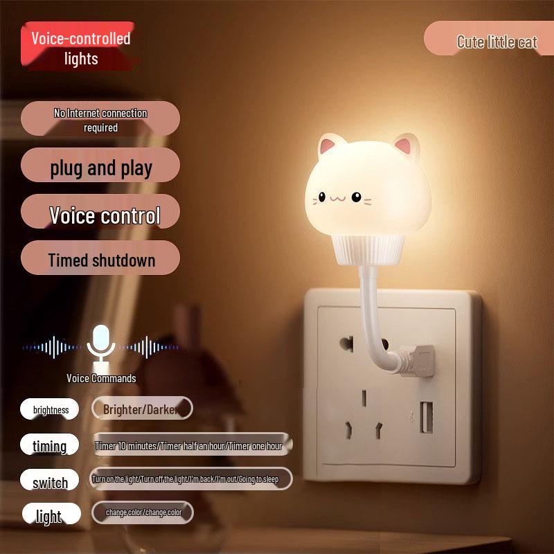Cartoon Cute Smart Voice-Controlled Night Light USB Bedside Lamp with Sleep Aid