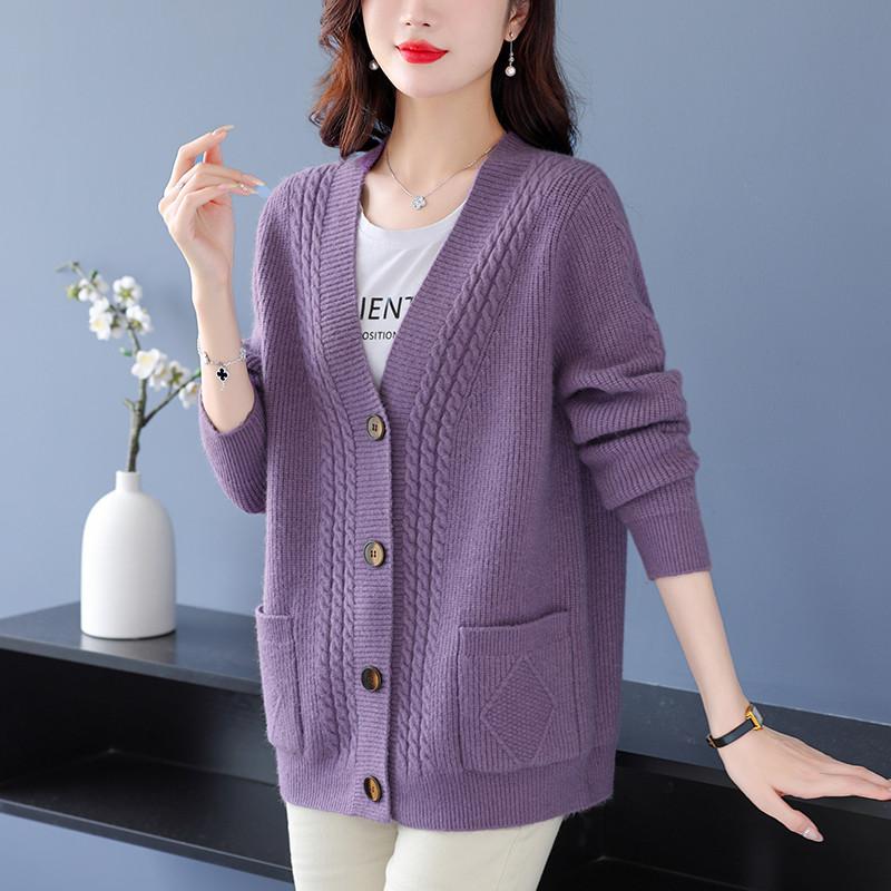 Autumn Knitted Cardigan Outer Knit Sweater Top Middle-aged and Elderly Ladies' Plus Fat Plus Size Spring and Autumn Sweater Jacket
