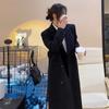Черная шерстяная куртка женская средней и длинной длины осень-зима 2024 года корейская версия мужской костюм в стиле Хепберн небольшого размера корейское шерстяное пальто