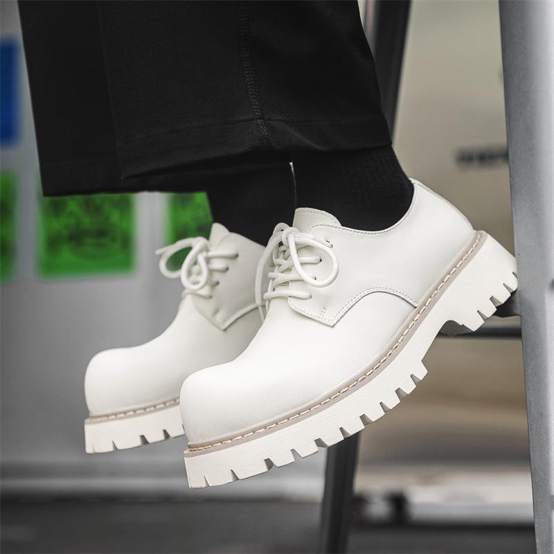 British Retro Round Head Derby Shoes Men's Tooling Leather Shoes Platform Heightening Big Head Shoes Tide 1035-X
