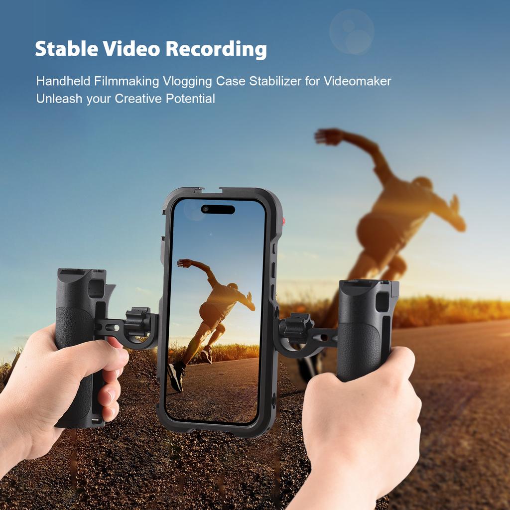 Portable Phone Cage with Dual Handles Mobile Phone Video Rig Handheld Smartphone Stabilizer Several Cold Shoe Mounts