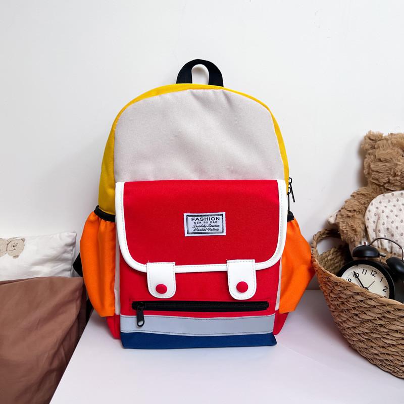 Adorable Color Block Design Lightweight Nylon Kindergarten Backpack For Boys And Girls