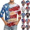 Men's Fashion Casual Independence Day Print Neck Seven-point Sleeve Top T-shirt
