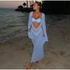 Летнее трикотажное длинное платье с открытой спиной, прозрачное, с длинными расклешенными рукавами, праздничное пляжное макси-платье 2025 года, новое женское облегающее платье