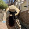 Women's Wide Brim Raffia Straw Hat with Bowknot and Frayed Edge