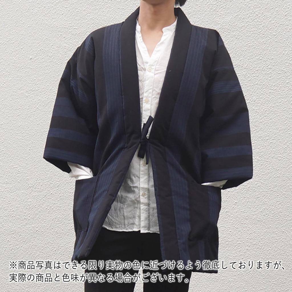 Мужской ханьтэн Morioru Kurume, плетеный (Хантен), Темно-синий/В полоску, Сделано в Японии, Можно стирать, Стеганая подкладка, Экологичный, Дотэра/Донбуку