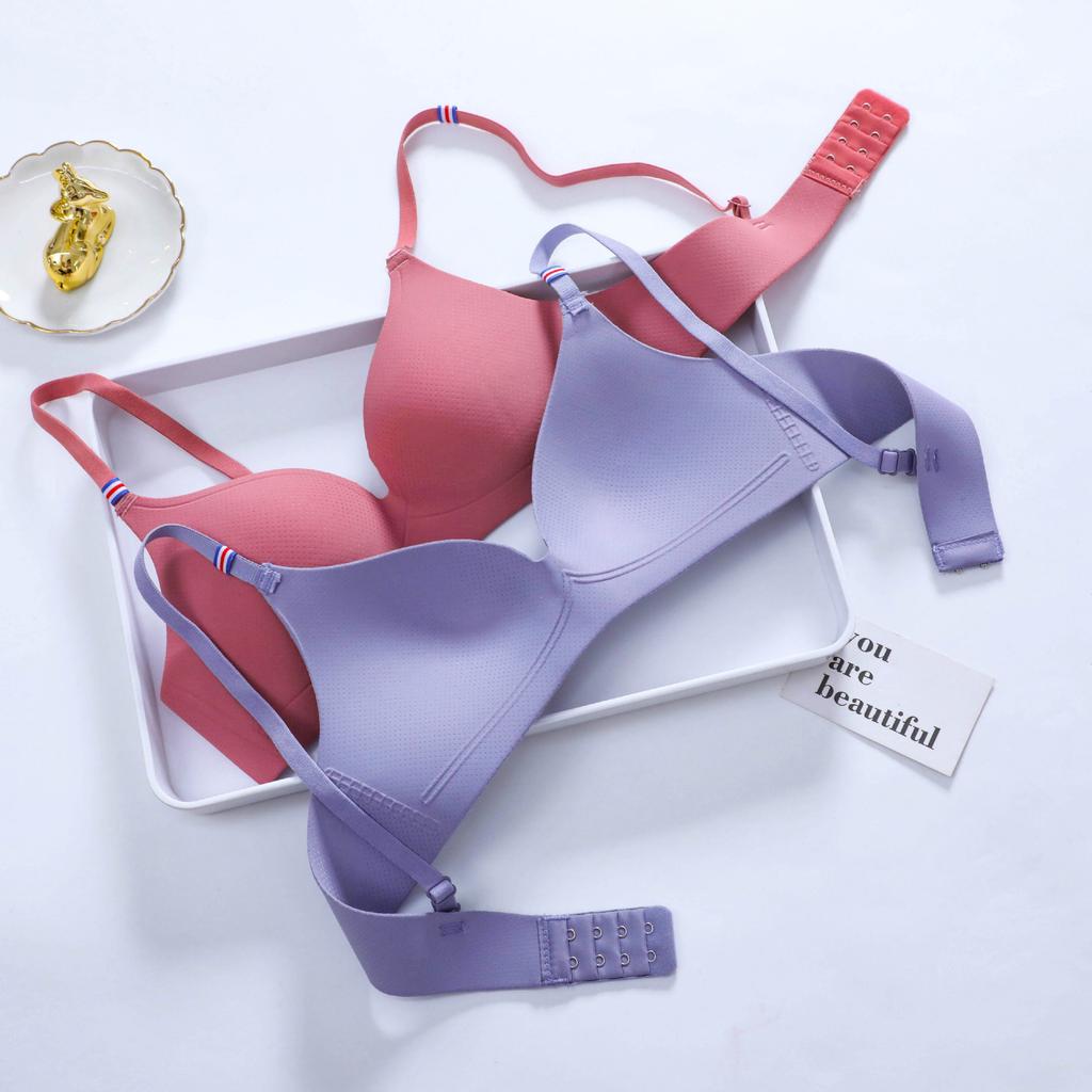Popular French simple British ice silk bra one-piece thick cup girl gathering steel rimless underwear
