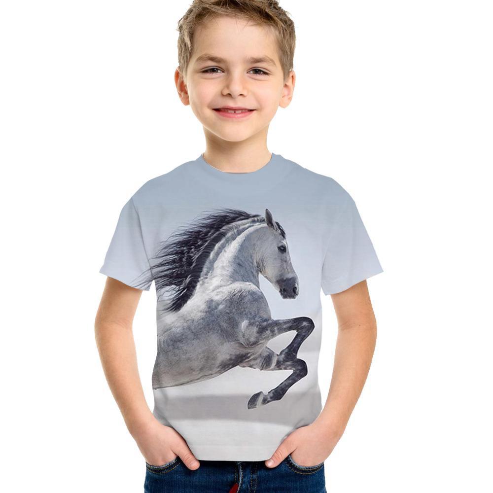 Детская одежда, футболка с изображением лошади для девочек, 19 цветов, одежда для маленьких мальчиков, 3d футболка для мальчиков, детская футболка для детей от 9 до 12 лет, корейская