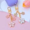 Alloy Cherry Blossom Keychain Enamel Coating Pearl Drop Keyring Lovely Flower Key Holder  Daily Use
