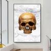 Винтажный золотой череп, художественный принт, постер, готический золотой череп, Хэллоуин, скелет, холст, картина, череп, искусство для дома, Декор в гостиную