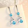 1 Pair Korean Style Hook Earrings Dolphin Design Shiny Rhinestones Drop